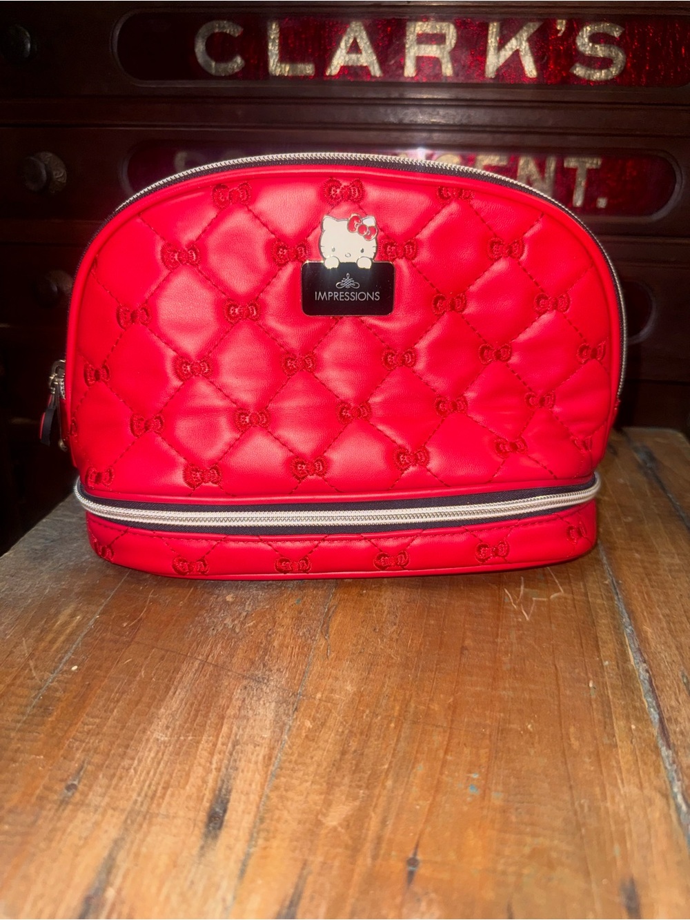 Hello Kitty Red Quilted Dual-Zip Cosmetic Pouch